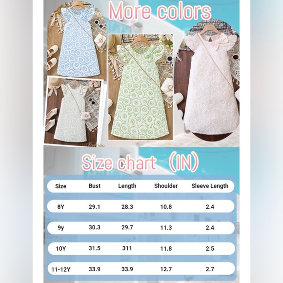 Girls 👧🏻 🆕 Blue Dress with Swirl Pattern and Ruffled Neckline - Picture 6 of 6